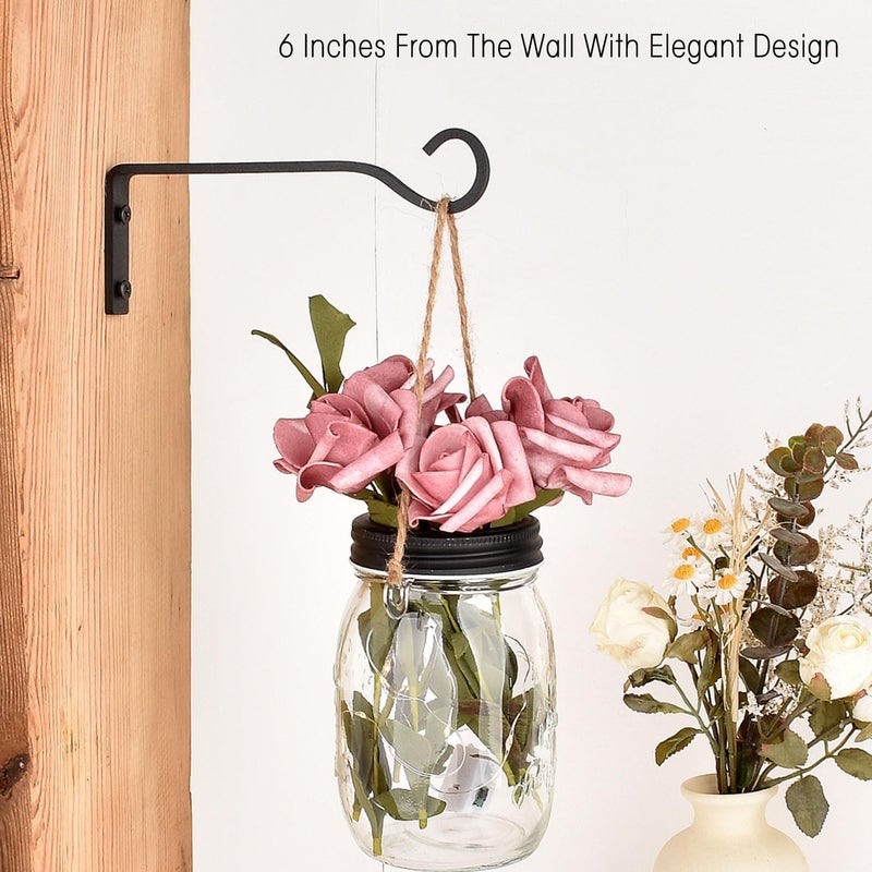 onsogi 6 Inch Iron Wall Hooks for Hanging Plant Lanterns, Plant Hanger Fence Metal Bracket for Bird Feeders, Wind Chimes, Mason Jar Sconces, Light Outdoor Indoor Rustic Home Decor, 4 Pack - Image 5